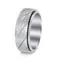 Men's silver spinner ring with sandblasted finish and diagonal groove textures - US 7 / Silver