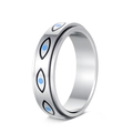 Dettaglio dell'anello girevole antistress con motivo dell'occhio del male in smalto blu - US 10 / Argento Blu Malocchio