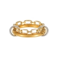 Double-layered gold chain ring with polished finish and industrial aesthetic style - US 6 / JWR2065 Double Layer