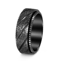 Black matte spinner ring with textured sandblast finish and diagonal grooved design - US 7 / Black