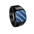 Men's titanium steel ring with black square face and blue carbon fiber inlay - 1365 Black