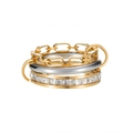 Detailed view of 3-piece stacked ring set with gold chain, silver band, and square crystals - US 6 / JWR2066 Triple Layer (Rhinestone Inlaid)