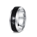 8mm silver titanium ring with black carbon fiber inlay and polished beveled edges - US 6 / Silver Tone + Black Carbon Fiber