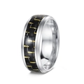 8mm black stainless steel ring with blue carbon fiber inlay and gold accents - US 6 / Silver Tone + Gold Wire Carbon Fiber