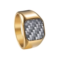 Gold titanium steel signet ring for men with square carbon fiber inlay on white background - 1366 Gold