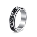 Herren Anti-Stress Ring drehbar mit schwarzem geometrischem Muster aus Edelstahl silber - US 7 / Silber Schwarz Schottermuster