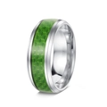 8mm silver titanium steel ring featuring a beveled edge and green carbon fiber inlay - US 6 / Silver Tone + Green Carbon Fiber