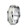 Detailed side view of glowing crown ring in silver stainless steel with luminous inlay - US 6 / Silver + Luminous Silver