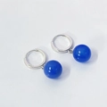Orecchini a cerchio in argento S925 con pendenti di agata blu naturale in stile retrò - Argento 925 / 10mm