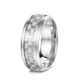 8mm black titanium ring for men with blue carbon fiber inlay and polished edges - US 6 / Silver Tone + White Carbon Fiber
