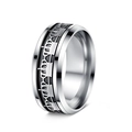 Detailed close-up of crown pattern on stainless steel ring with black enamel finish - US 6 / Silver + Black Inlay