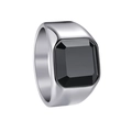 Men's titanium steel signet ring with a large square black gemstone on a silver band - US 7 / Silver