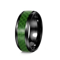 8mm black titanium ring featuring green carbon fiber inlay and polished beveled edges - Black Plated + Green Carbon Fiber