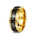 Men's 8mm gold titanium ring with black carbon fiber inlay and gold-silver rectangle accents - Gold Plated + Gold Wire Carbon Fiber