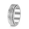 Bague rotative en acier inoxydable de 8mm pour hommes avec motif diamant et fini argenté - Taille 7 / Style Spinner Motif Grille Argentée (JWR2070) / Argent