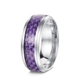8mm silver titanium ring with beveled edges and purple carbon fiber inlay design - Silver Tone + Purple Carbon Fiber