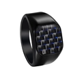 Men's titanium steel carbon fiber square ring with matte black finish and blue accents - 1367 Black