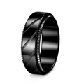 Bague punk rotative en acier titane noir 8mm avec maille texturée et bord cranté - Taille 7 / Style Spinner Motif Diagonal Noir (JWR2072) / Noir