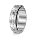 Silver stainless steel spinner ring with hammered finish and gear-like textured side edges - Size 7 / Silver Hammered Pattern Spinner Style (JWR2071) / Silver