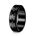Black 8mm rotatable titanium steel ring with textured surface and gear edges - Size 7 / Black Hammered Pattern Spinner Style (JWR2071) / Black