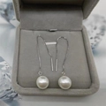 Elegant S925 sterling silver drop earrings with large white pearls and long tassel chains - 925 Silver / 8mm White Pearl Platinum Silver