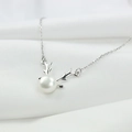 Elegant S925 silver necklace with a white freshwater pearl and antler-shaped pendant - 925 Silver / Silver (Pendant And Chain)