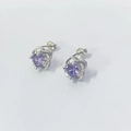 S925 sterling silver clover stud earrings with hollow design and purple cubic zirconia - 925 Silver / Purple