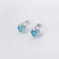 S925 sterling silver four-leaf clover stud earrings with sky blue gemstones and s925 stamp - 925 Silver / Blue