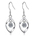 Detail of S925 sterling silver twisted leaf earrings with hanging round zircon stones - 925 Silver / White Gold