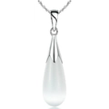 Collar de plata S925 con un colgante en forma de lágrima de piedra natural ojo de gato - Colgante Blanco Solo (Sin Cadena) / Plata 925