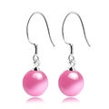 Pendientes largos de plata S925 con cuentas redondas de piedra de ojo de gato rosa - Plata 925 / Gancho de Oreja Rosa de 8mm
