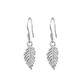 Elegant S925 sterling silver feather drop earrings with detailed vein texture for women - 925 Silver / Silver