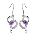 Elegant S925 sterling silver heart earrings with purple zircon and small crystals - 925 Silver / Purple Rhinestones