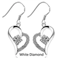Elegant S925 sterling silver heart-shaped drop earrings with white pavé cubic zirconia - 925 Silver / White Rhinestone