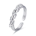 Minimalist 925 sterling silver knotted ring with adjustable open band and rope texture - Adjustable Open / White