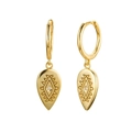 Elegant S925 sterling silver gold teardrop earrings with engraved totem and tiny zircon - 925 Silver / Gold