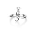 Anello gatto regolabile in argento con design di gattino seduto e finitura lucida a specchio - Aperto Regolabile / Bianco