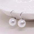 Elegant S925 silver hook earrings featuring round white pearls with high luster and shine - 925 Silver / Platinum Color 12mm Artificial Pearl