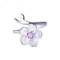 S925 sterling silver cherry blossom open ring featuring a purple zircon center stone - Adjustable Open / Purple Zirconia