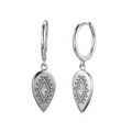Elegant S925 sterling silver teardrop hoop earrings with geometric engraving and zircon stone - 925 Silver / White Gold