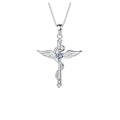 Dettaglio del pendente croce d'angelo in argento 925 con pietra cuore viola - Argento 925 / Ciondolo in Zirconia Bianco Solo (Senza Catena)