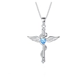 Dettaglio collana croce in argento con ali d'angelo, serpente e gemma blu a cuore - Argento 925 / Ciondolo in Zirconia Blu Solo (Senza Catena)