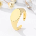Minimalist S925 sterling silver open ring with gold plated oval smooth signet surface - Gold