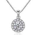 Elegante collana halo in argento s925 con pendente in zirconia cubica su catena box - Pendente Halo Rotondo + Catena Box / 40+5cm