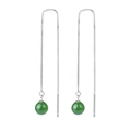 S925 sterling silver long tassel drop earrings with green agate beads on box chains - 925 Silver / 8mm Agate