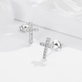Elegante S925 sterling zilveren kruis oorknopjes met fonkelende witte zirkonia steentjes - Platina