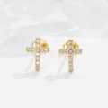 Elegante gouden S925 sterling zilveren kruis oorknoppen met sprankelende zirkonia steentjes - Goud