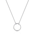 Close-up of minimalist S925 sterling silver cable chain with a solid round circle pendant - 925 Silver / Platinum