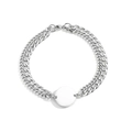 Poliertes zweilagiges Gliederkettenarmband aus Edelstahl mit personalisierter runder Marke - Silber (SLJWR031) / Silber