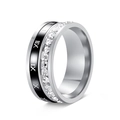 Detail of rotating roman numeral ring with square zircon inlays and silver finish - US 7 / Silver